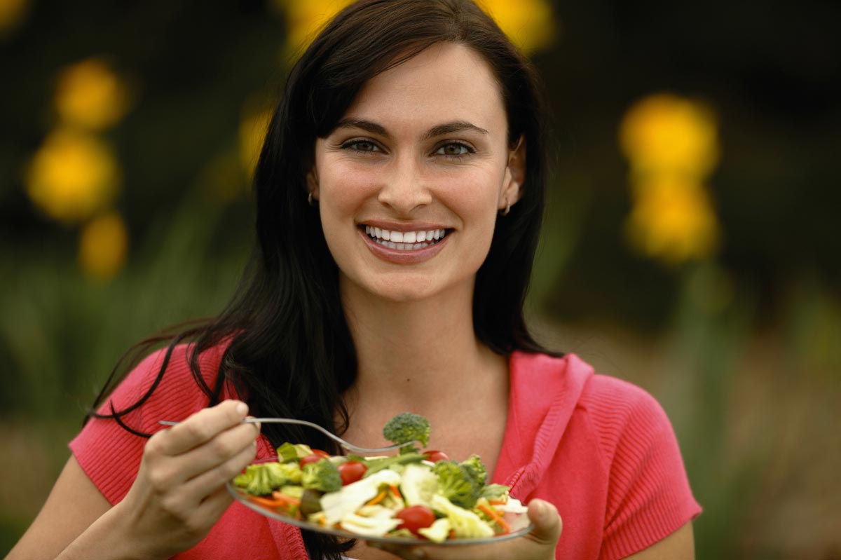 Woman-Happy-Broccoli-Salad-Bowl-Eating-Food